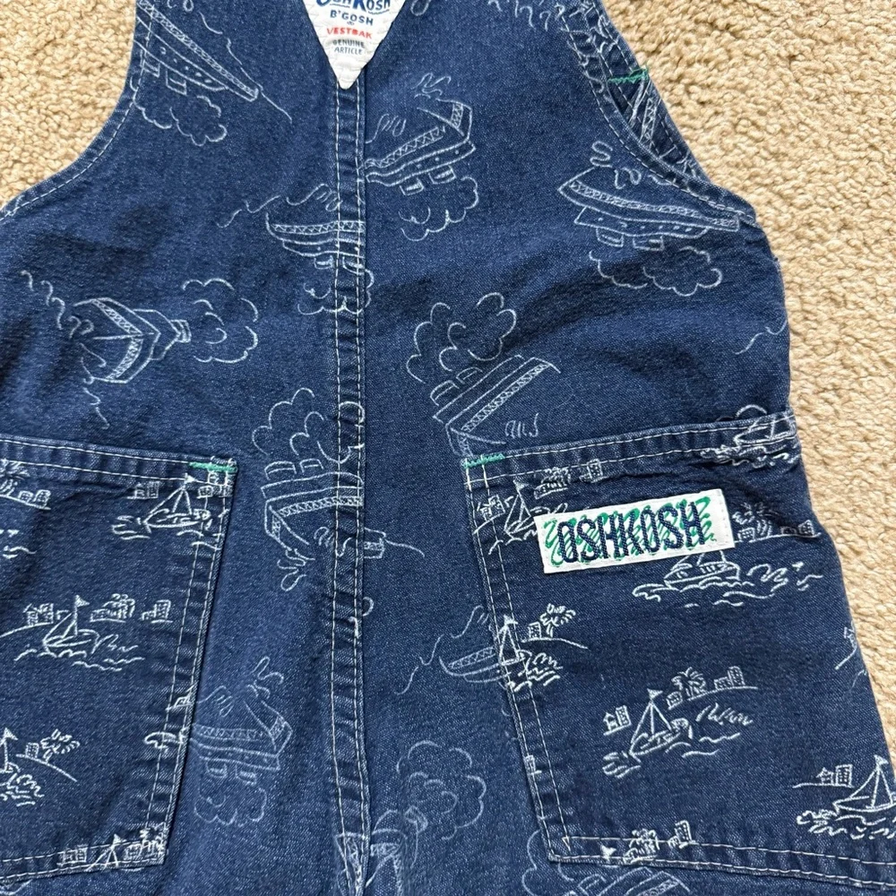 Vintage Oshkosh B'Gosh Denim Shortall Boats Overall Paper Tag Boy Size 6‎